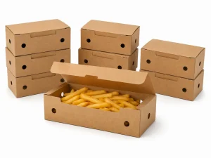 Envase cartón con tapa bisagra para fritos
