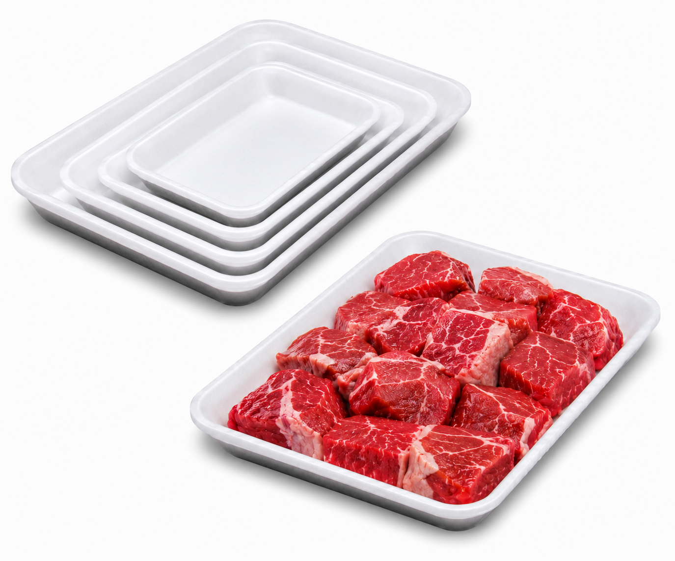BANDEJA DE CORCHO CXI-89 BLANCO 250X175X35 PAQ 100 UDS 1 BANDEJA DE CORCHO CXI-70 BLANCO 180X135X20 PAQ 100UDS