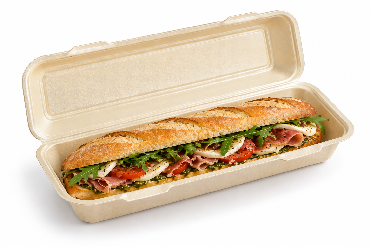 Envase baguette/panini champagne 285x140x65 mm – 50 uds 1 Envase baguette/panini champagne 285x140x65 mm – 50 uds
