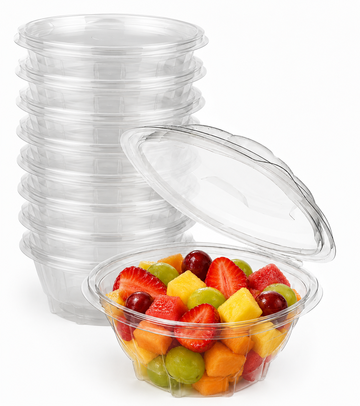 Tarrina para bowl con tapa bisagra alta 1000 cc – 50 uds 1 Tarrina bowl PET con tapa alta y bisagra 1000 cc