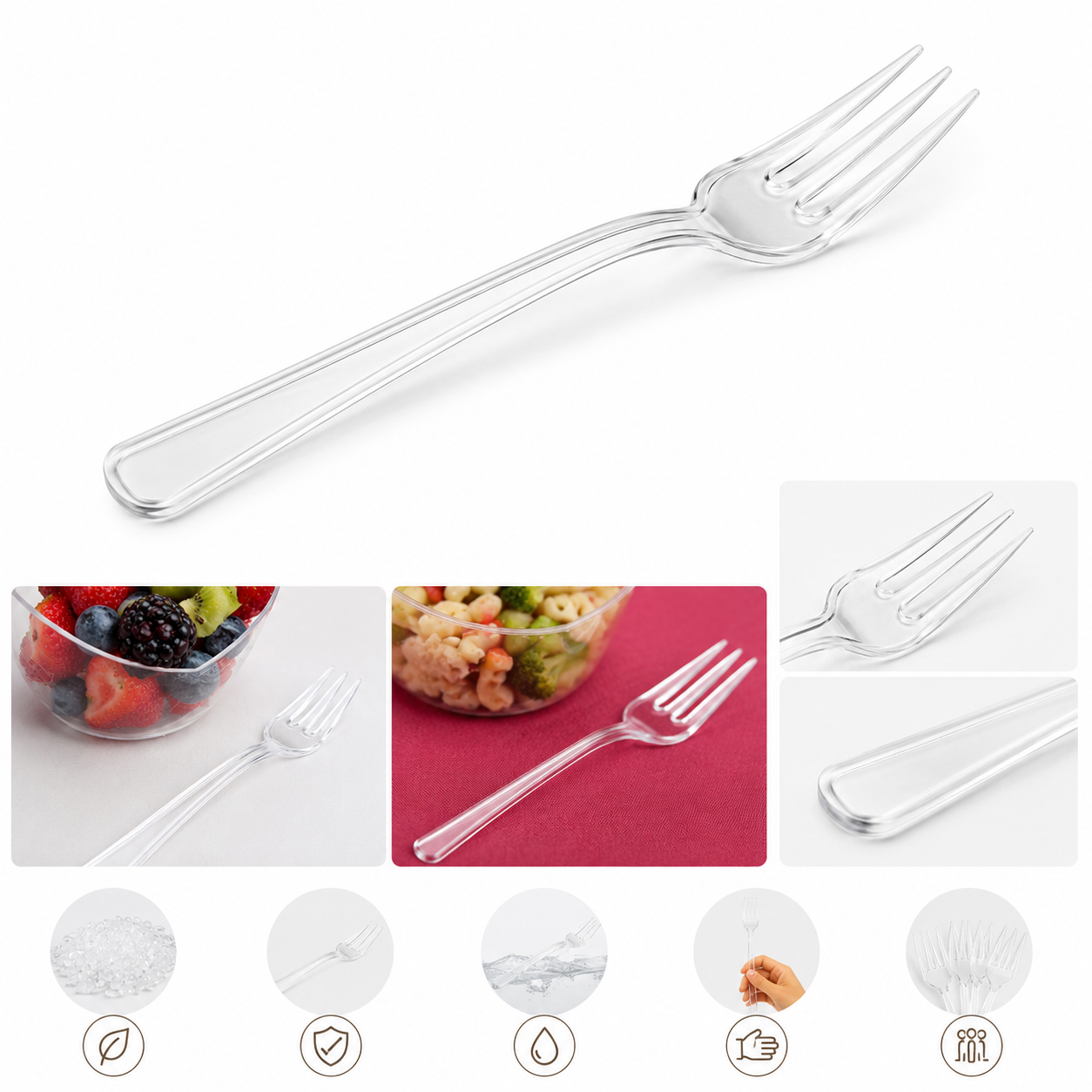 Tenedor transparente Luxury reutilizable 180 mm – 100 uds 1 TENEDOR TRANSPARENTE LUXURY REUTILIZABLE 180MM