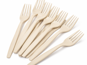 Tenedor reutilizable color crema, paquete de 100 unidades